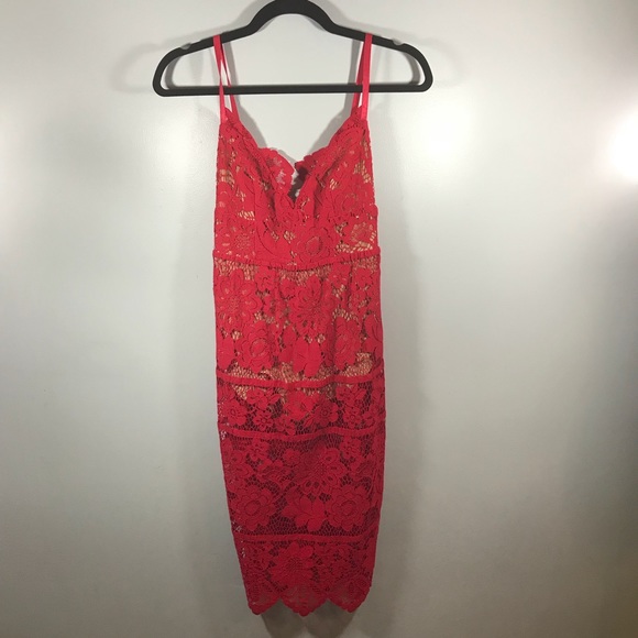 For Love And Lemons Hot Red lace midi Dress Xs - Picture 4 of 8